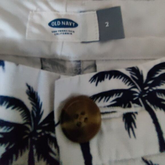 Old Navy Womens White Shorts Blue Palm Trees Cotton‎ Size 2 - Picture 8 of 9